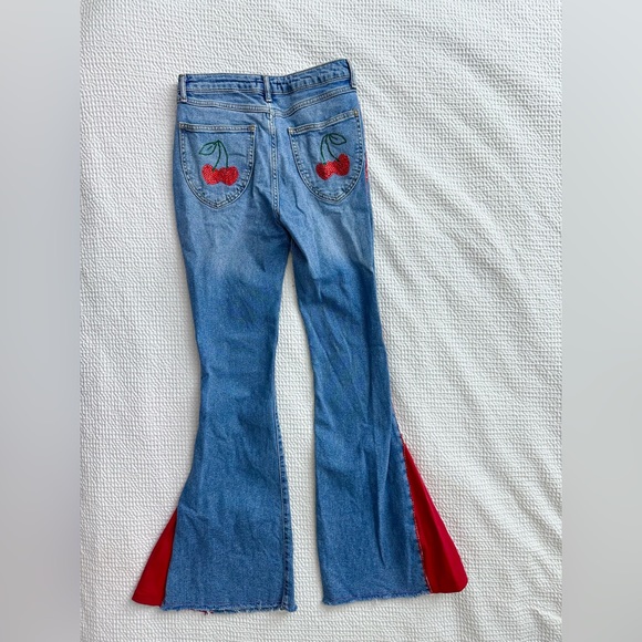 F21 custom red rhinestone‎ flared wide leg jeans - Picture 7 of 10